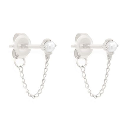 925 Sterling Silver Chain Drop Pearl Earrings White Freshwater Pearl Earrings