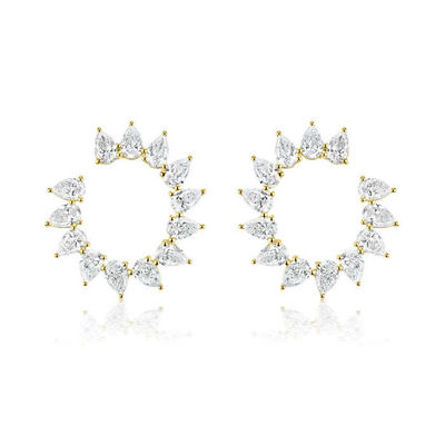 Unique Tear Drop Cut CZ Stud Earrings in Rhodium Plated Half Circle Shape for Women