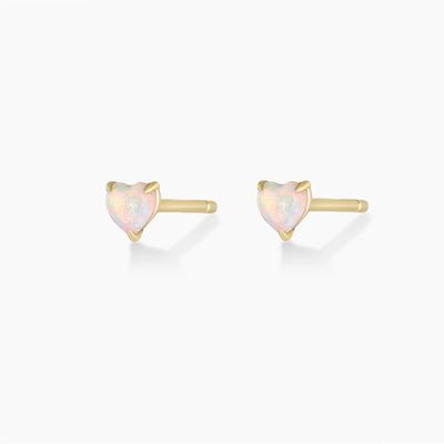 Prong Setting Opal Heart Stud Earrings 925 Sterling Silver Dainty 18K Gold Plated
