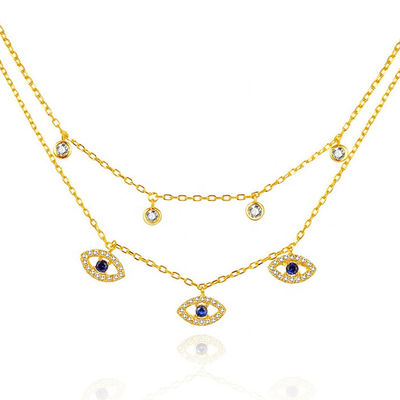 Double Layer Evil Eye Bezel Set Diamond Necklace Women Bezel Set Pendants