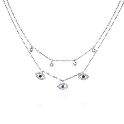 Double Layer Evil Eye Bezel Set Diamond Necklace Women Bezel Set Pendants