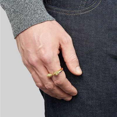 Adjustable Mens Lion Head Ring 18K Gold Size 5 - Size 10 Brass Lion Ring