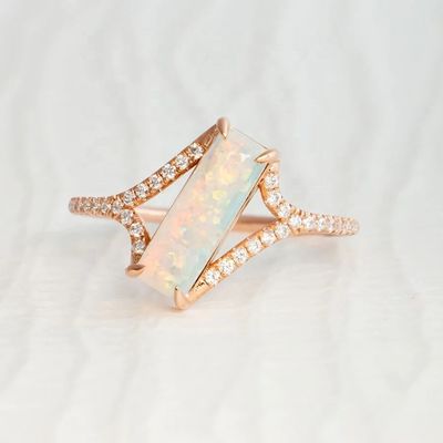 Baguette Cut Opal Snow Track Ring Size 4-Size 10 925 Sterling Silver Ring