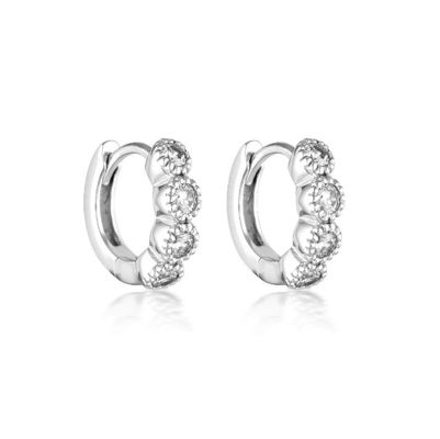 925 Sterling Silver Bezel Setting Cubic Zirconia Huggies Women Earrings