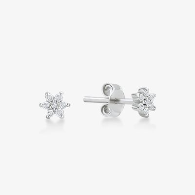 925 Sterling Silver Handcrafted 18K Gold Plated Simply White CZ Flower Magnetic Earring