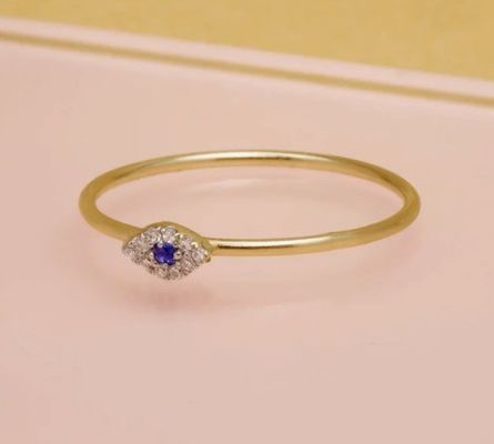 Classic Style Mini Pave Ring with Diamond Eye and Blue Sapphire in 925 Sterling Silver