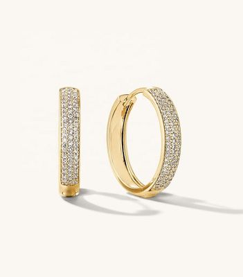 18K Gold Plated Micron Pave Huggies 925 Sterling Silver Women Earrings