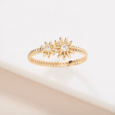 Fashion Gold Plated 925 Sterling Silver Daisy CZ Ring Women's Elegance Accessory