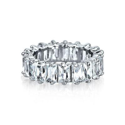 Clear Emerald Cut CZ Infinity Wedding Band 925 Silver Infinity Wedding Rings