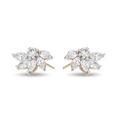 925 Silver Flower Stud Earrings OEM CZ Gold Plated Stud Earrings