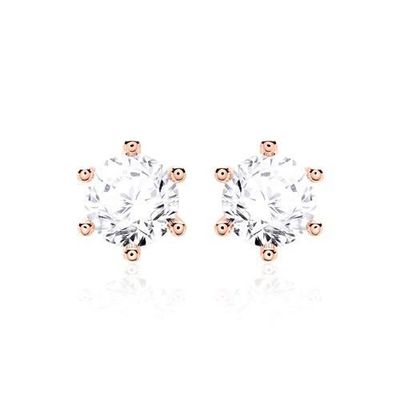Six Claw White CZ Stud Earrings 925 Sterling Silver 18K Cubic Zirconia Stud Earrings