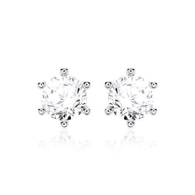 Six Claw White CZ Stud Earrings 925 Sterling Silver 18K Cubic Zirconia Stud Earrings