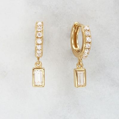 Gold Plated 925 Sterling Silver Dangle Earrings For Anniversary , Engagement