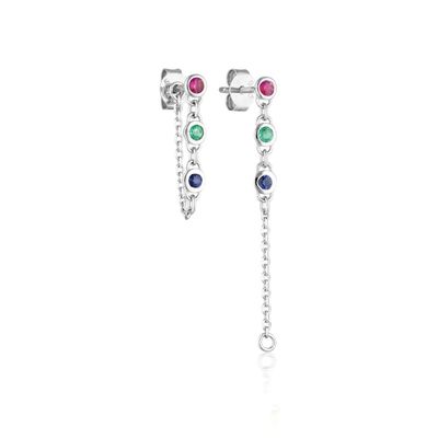 Drop Bezel White Diamond 925 Sterling Silver Chain Earrings Fashion