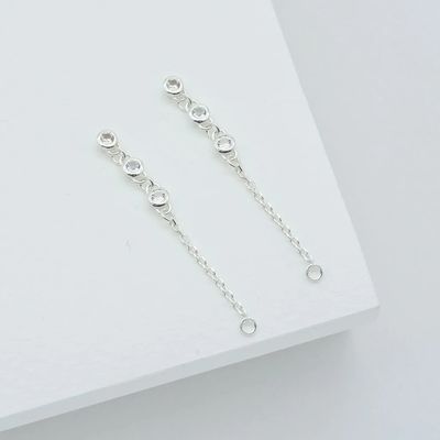 Drop Bezel White Diamond 925 Sterling Silver Chain Earrings Fashion