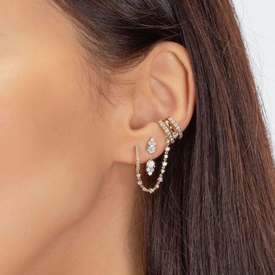 White Cubic Zircon Cluster Diamond Stud Jacket Earrings 925 18K Gold Plated