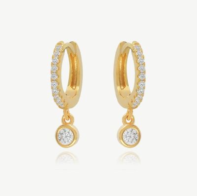 18K Gold Plated S925 Silver Tiny Huggies Single Bezel Stone Hoops Earrings for Women