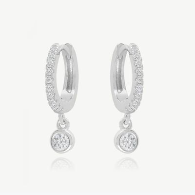 18K Gold Plated S925 Silver Tiny Huggies Single Bezel Stone Hoops Earrings for Women