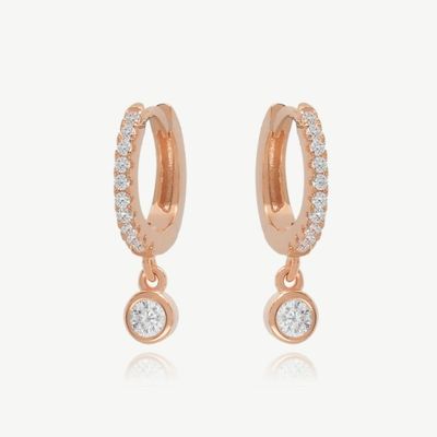 18K Gold Plated S925 Silver Tiny Huggies Single Bezel Stone Hoops Earrings for Women