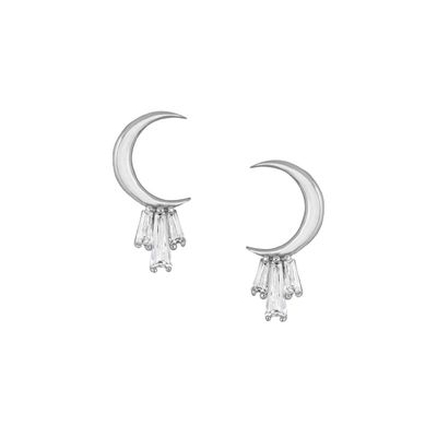 18K Gold Plated 925 Sterling Silver Baguette Moon Stud Earrings for Women AAA CZ Stone