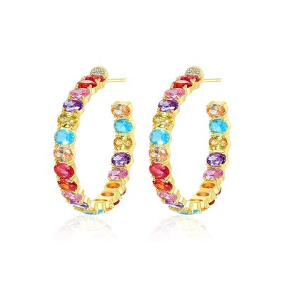 Colorful Brazilian 18K Gold Hoop Earrings Oval Cut Brass Earrings Hoops