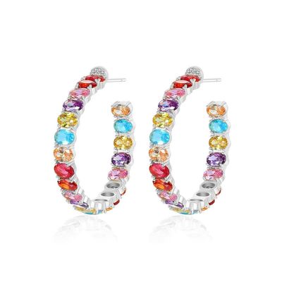 Colorful Brazilian 18K Gold Hoop Earrings Oval Cut Brass Earrings Hoops