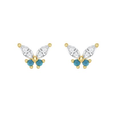 18K Gold Marquise Cut Turquoise CZ 925 Sterling Silver Butterfly Stud Earrings for Women