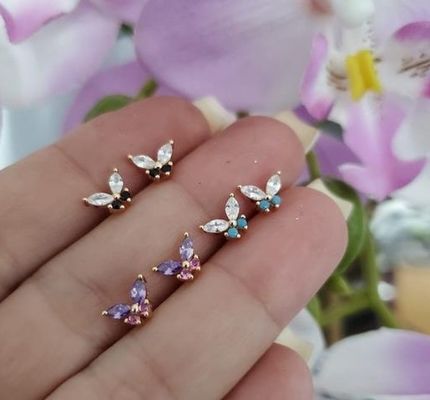 18K Gold Marquise Cut Turquoise CZ 925 Sterling Silver Butterfly Stud Earrings for Women