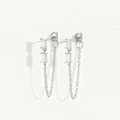 Sales Baguette Cubic Zircon Threader Stud Earring Jewelry 925 Sterling Silver for Women