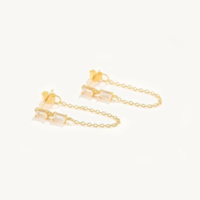Sales Baguette Cubic Zircon Threader Stud Earring Jewelry 925 Sterling Silver for Women