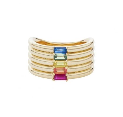 18K Gold Plated Rainbow Baguette Cut CZ Multi Fashion 925 Sterling Silver Women Rings