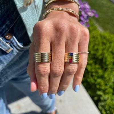 18K Gold Plated Rainbow Baguette Cut CZ Multi Fashion 925 Sterling Silver Women Rings