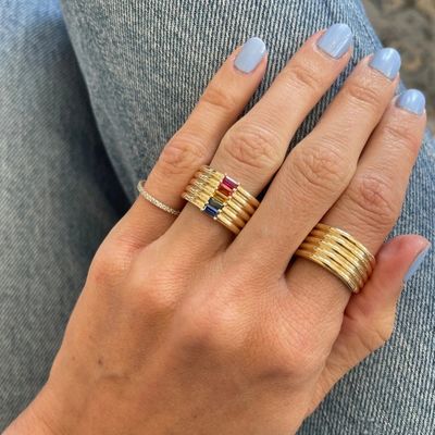 18K Gold Plated Rainbow Baguette Cut CZ Multi Fashion 925 Sterling Silver Women Rings