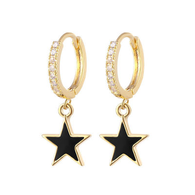 Colorful Enamel Star Hoop Earrings Real 925 Sterling Silver Earrings Rhodium Plated