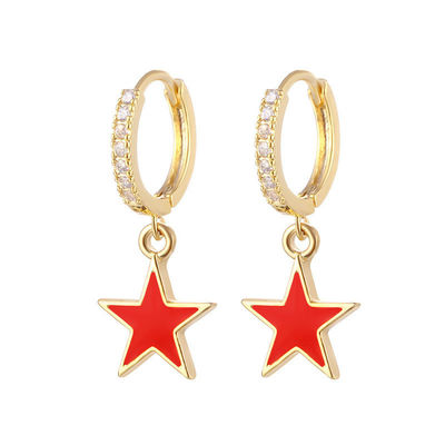 Colorful Enamel Star Hoop Earrings Real 925 Sterling Silver Earrings Rhodium Plated