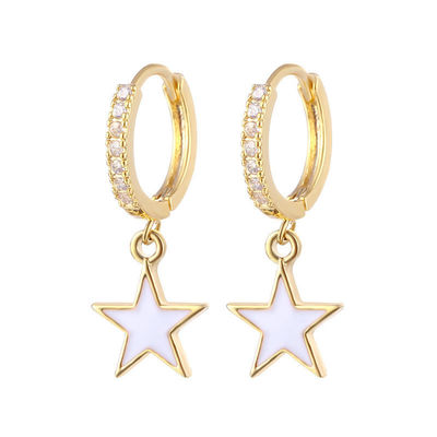 Colorful Enamel Star Hoop Earrings Real 925 Sterling Silver Earrings Rhodium Plated