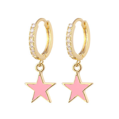 Colorful Enamel Star Hoop Earrings Real 925 Sterling Silver Earrings Rhodium Plated