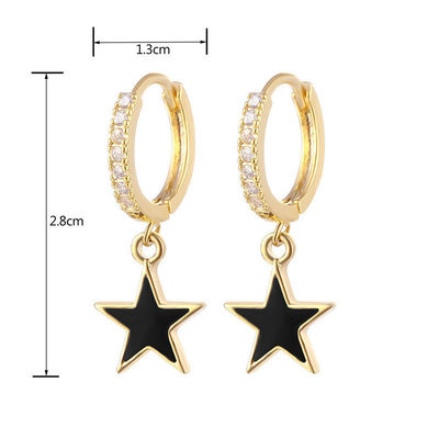 Colorful Enamel Star Hoop Earrings Real 925 Sterling Silver Earrings Rhodium Plated