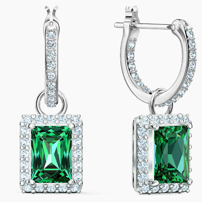 Green CZ Diamond 925 Sterling Silver Classic Luxury Hoop Earrings for Women's Fashion