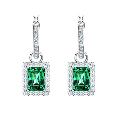 Green CZ Diamond 925 Sterling Silver Classic Luxury Hoop Earrings for Women's Fashion