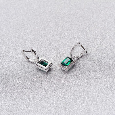 Green CZ Diamond 925 Sterling Silver Classic Luxury Hoop Earrings for Women's Fashion