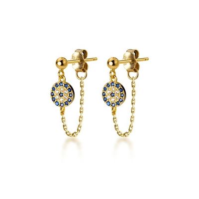 925 Sterling Silver CZ Diamond Gold Plated Eye Stud Earrings for Women Silver/Brass