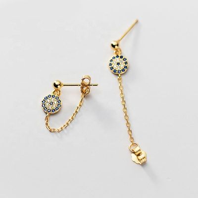 925 Sterling Silver CZ Diamond Gold Plated Eye Stud Earrings for Women Silver/Brass