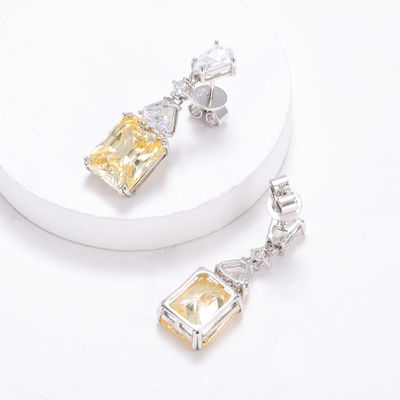 Yellow CZ Drop Earrings White Gold Plated 925 Cubic Zirconia Drop Earrings