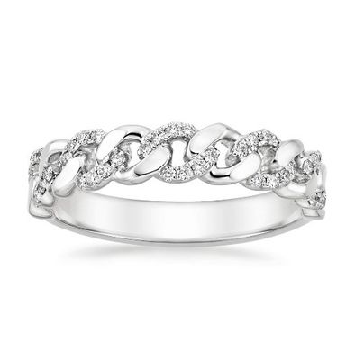 Micron Pave CZ 18K Gold Plated Stacking Chain Link 925 Sterling Silver Women's Rings