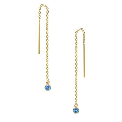 925 Sterling Silver Simply 18K Gold Plated Women's Bezel Drop Chain Threader Earring