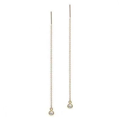 925 Sterling Silver Simply 18K Gold Plated Women's Bezel Drop Chain Threader Earring