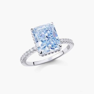 Silver Plated Baguette Blue Diamond 5A Ice Cut CZ Wedding Engagement Ring For Women 925 Sterling Silver