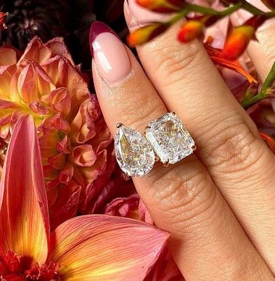 925 Sterling Silver Two Stone Engagement Ring With Prong Setting And White CZ Stones