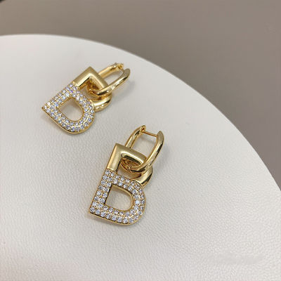 Women Accessories B Hoop Earrings in Brass with Custom Initial Letter and Gold Plating